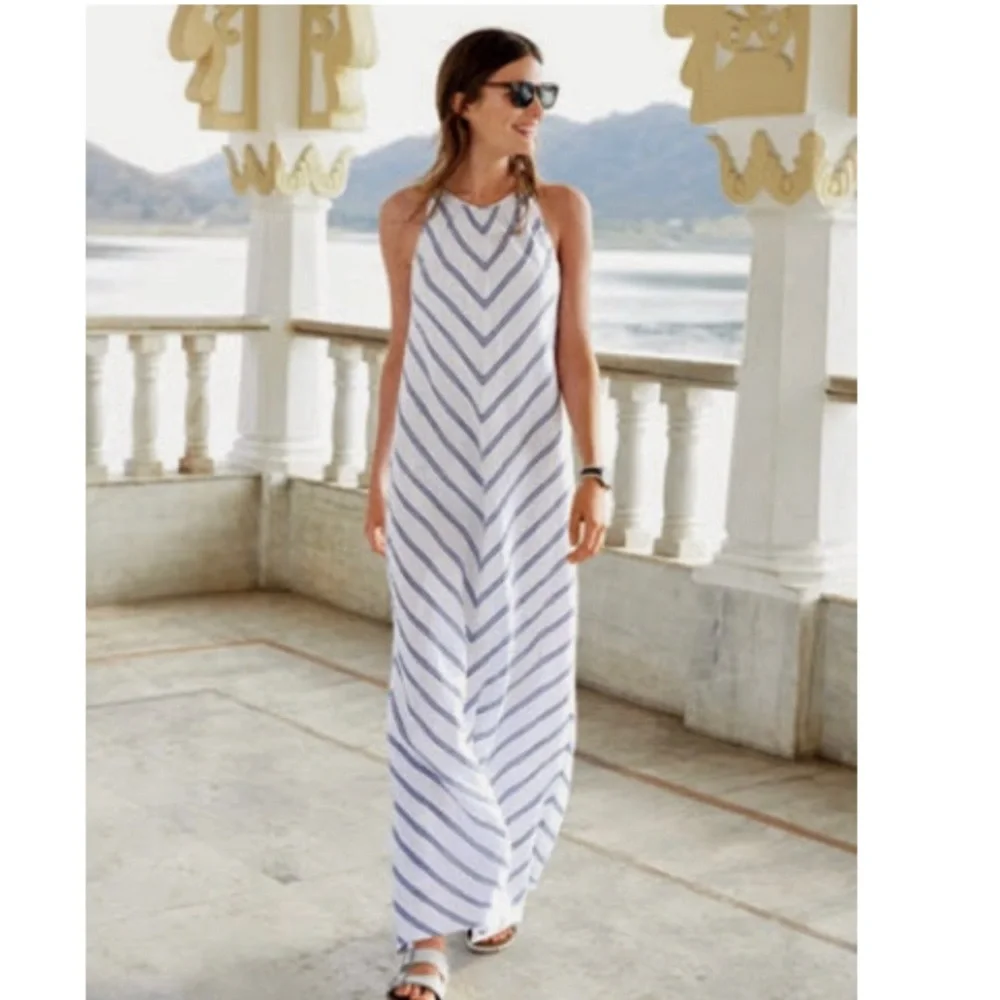 JCrew 00 Linen Chevron Print Maxi Dress - Picture 1 of 7